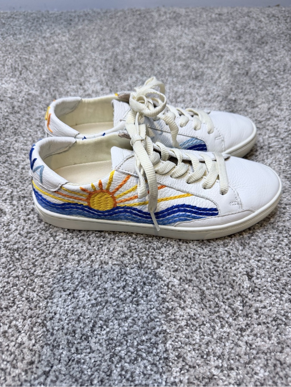Soludos White Sneakers with Sunny & Moon Embroidery Size 6